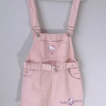Sanrio Denim Suspender Seelik Hello Kitty Suvine Roosa-A - Word, Mis On Pakitud Seelik Suspender Püksid Slouchy Jeans Teksad Prindi Kottis Teksad