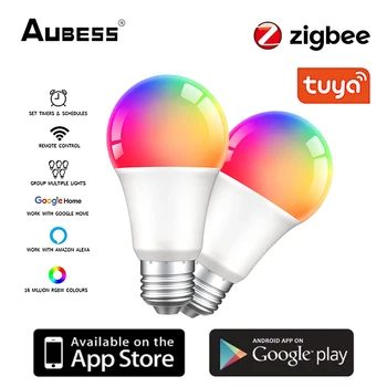 15W Tuya Zigbee 3.0 Led Lamp E27 RGBCW Lamp Smart Home Juhitava Pirn Häält, puldiga Koostööd Alexa Google Kodu
