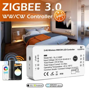 GLEDOPTO Zigbee 3.0 Smart Pro WW/CW Töötleja Soe Külm Valge Valgus Tööd SmartThings APP Alexa Echo Plus 2.4 G RF Remote