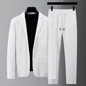 Meeste Mantel, Püksid Komplekt Solid Color) Kaks rõivakomplekti Stiilne Meeste Triibuline Ülikond Set Pehme Elastne Vöökoht Mantel, Püksid Plisseeritud Pluss
