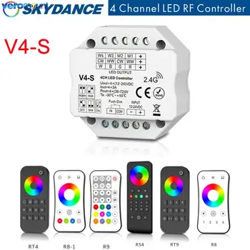 Skydance 4CH*3A 12-24V DC CV Töötleja V4-S Dimm/värvustemperatuur/RGB/RGBW 4 in 1 2.4 G RF + Push-Dim LED Riba, Kontroller