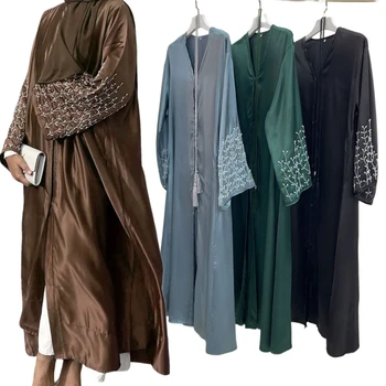 Luksuslik Satiin Kimono Avatud Abaya Kleit, Käsitöö Beaded Kampsun, Kleit Dubai Stiilis Kleidid Islami Moslemi Naiste Riided