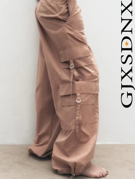 GJXSDNX Vintage Cargo Püksid Kottis Teksad Naiste Mood 90s Streetwear Taskud Lai Säär Kõrge Vöökoht Sirge Tunked