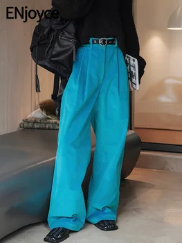 ENjoyce 2023 Talvel Naiste Vintage Velvetist Lai Jalg Paks Püksid Korea Fashion Vabaaja Kõrge Vöökoht Lahtised Pikad Püksid