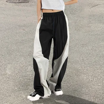 Y2k Sweatpants Langevari Püksid Kottis Must Valge Värvi Kontrasti Elastne Vöökoht Streetwear Hip-Hop Harajuku Sörkimine Spordi Püksid