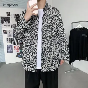 Meeste Särgid Kevadel Leopard Kottis Isiksuse Streetwear Korea Stiilis Vaba Aja Veetmise Pikad Varrukad Rinnamikrofon Stiilne Iga Päev College Ilus