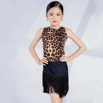 Uus Laste ladina Tants Konkurentsi Kleidid Tüdrukute Leopard ladina Top Fringed Seelik Lapsed Tulemuslikkuse Tantsu Riided XS6789
