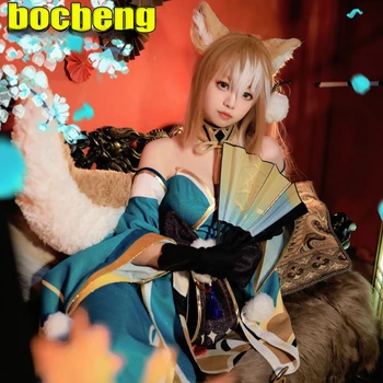 Mäng Genshin Mõju Miss Hina Cosplay Kostüüm Miss Hina Cosplay Kostüüm Gorou Naiste Fox Kleit Halloween Kõrva Saba