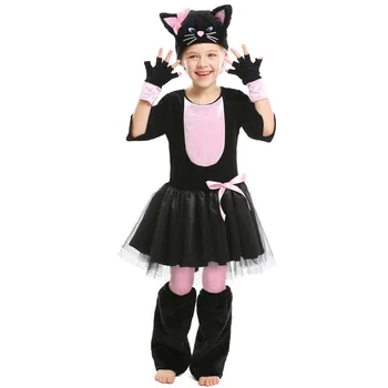 Uus Halloweeni Karneval, Pidu, Mardi Gras Cosplay Laps, Lapsed, Tüdrukud, Miss Kitty Kostüüm Teen Girl Roosa Musta Kassi Kleit Ülikond