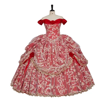 Filmi Printsess Cosplay Punane Pall Kleit Victoria Gooti Maha Õla Pulmakleit Seatud Kõrge Kvaliteedi Victorian Lace Dress Kohandatud