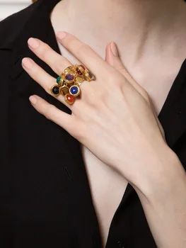 Looduslik malahhiit värvitud gem multi-ripats vintage avatud ring