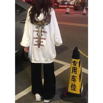 Valge Naiste Pusa ümber Kaela Pullover Vintage Kirja Jakk Pikad Varrukad korea Fashion Vabaaja Y2K Sügisel UUED Naiste Topid
