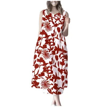 Vintage Pikad Kleidid Naistele 2023 ümber Kaela Trükitud Sidemega Osapoole Kanda Kleit Lille Pildid Casual Kleit Naiste Suvine Kleit