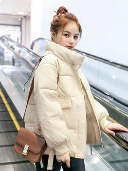 Puuvillane Polsterdatud Jope Naistele Paksenenud Korea Puffer Mantlid Naiste Talvine Lahtine Karv Mood Seista Krae Vabaaja Outwear