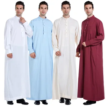 Islami Mehed Jubba Thobe Moslemi Riided Ramadan Mens Abaya kleit Pikk Rüü Saudi Kanda Musulman Kauhtana Jubah Dubai Araabia Kaste