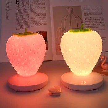 Loominguline Strawberry Night Light LED Silikoon Laadimine USB Silmade Kaitse laualambid Öö Atmosfääri Lamp Lapsed Lapsed Kingitus