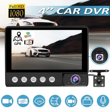3 Channel Kriips Cam WiFi GPS Car DVR 1080P HD Drive Video Recorder Dashcam Must Kast Ees Sees tagurdamiskaamera Öise Nägemise