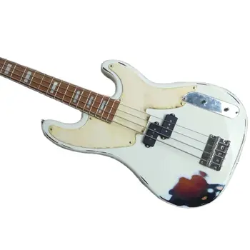 Uue kohandatud, 4-string valge retro bass Electric guitar, valge guard board, rosewood fingerboard, suurepärane kvaliteet, tasuta deli