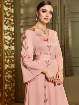 Roosa Kauhtana Eid Elegantne Moslemi Naiste Kleit Ramadan Pool Dubai Abaya Türgis Islam Pikk Õhtukleit Musulmane Elegantne Vestidos