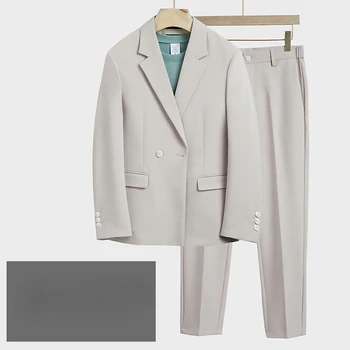 (Pintsak+Elastne Vöökoht püksid)korea versioon solid color meeste vabaaja ülikond, ülikond suured lahtised hingav professionaalne ülikond