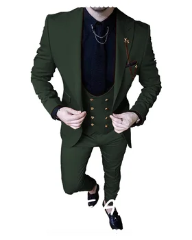 Ülikond Meestele Pulm Slim Fit 3 Tükki Vabaaja Kõnniteed Tuxedos Peigmees Topelt Karavan Äri Meeste Ülikonnad(Pintsak+Vest+Püksid)