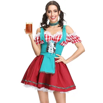 Carnival Dirndl Oktoberfest Kostüüm Lady Traditsiooniline Baieri Riiklik Roosa Ruuduline Clubwear Cosplay Halloween Kostüüm Pool Kleit