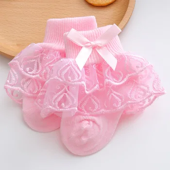Topelt Kiht Pits Printsess Ruffle Sokid Baby Girl - Suvel Õhuke Pehme Vastsündinud Satsiline Lühike Sokk jaoks Väikelapse Tüdruk