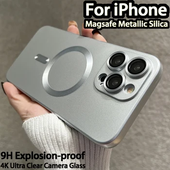 Originaal Metallik Värviga, Räni, Kate Apple Magsafe Telefoni Juhul Iphone 14 13 12 11 Pro Max X Xs Xr 4K Klaas Kaamera Kaitse