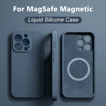 Algne Vedela Silikooniga Case For iPhone 14 12 11 13 Pro Max Mini XS-XR-X 8 Plus SE Jaoks Magsafe Traadita Laadimise Magnet Juhtudel