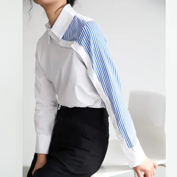 Uus Naiste Keera Krae Valge Särk Triibuline Pluus Segast Elegantne Šikk Korea Stiilis Blusas Mujer De Moda 2023 Verano