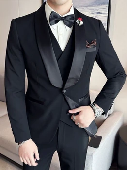 (Jope + Vest + Püksid) Meeste Ülikond Kolm rõivakomplekti/Uue (Solid Color Slim-fit Boutique Äri Mood Meeste Riided Sobiks Komplekt