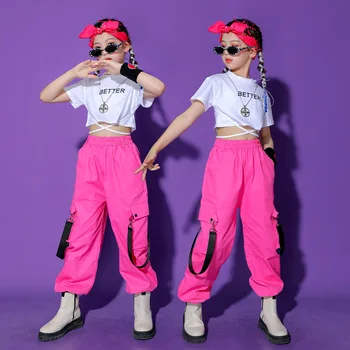 valge tshirt teismeliste tüdrukute hip-hop tantsu suvel jazz kids riided lastele streetwear sidemega saagi peal puuvill 4-kuni 16-aastased